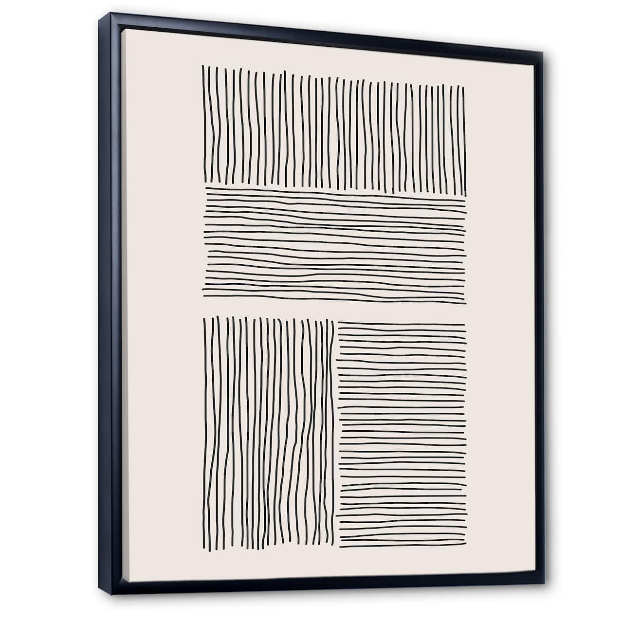 Designart - Minimal Geometric Lines And Squares IV - Modern Canvas Wall Art Print in Black Frame